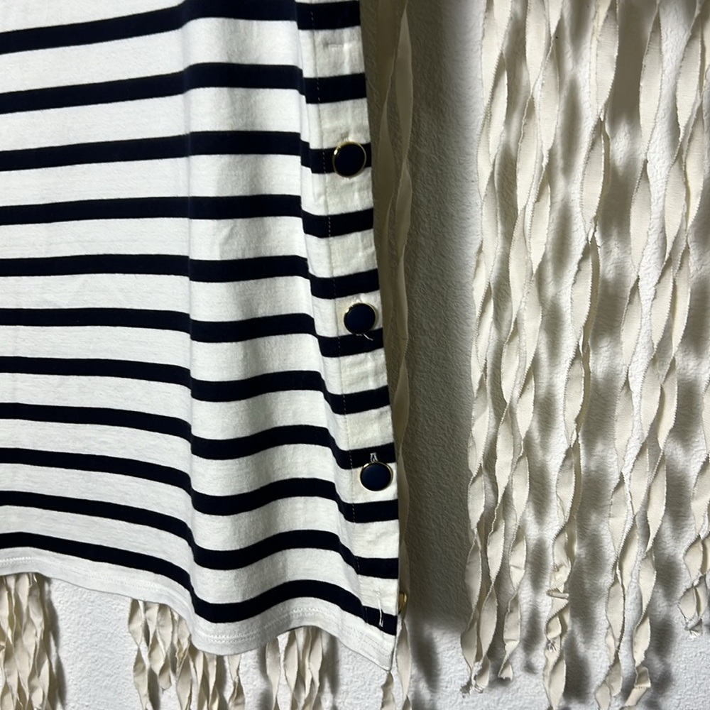Sezane Navy and Cream Striped Long-Sleeve Button-Side Top - Picture 5 of 16